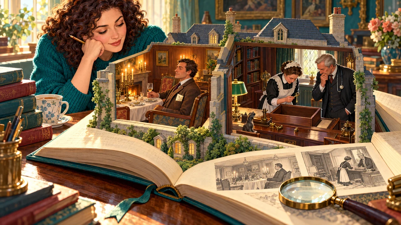 The author sees a guest holding the missing will while the housekeeper has the returned key and the doctor sees only an empty drawer.