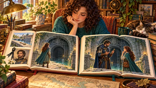 The heroine reaches a waterway alone without its key in one version, but a surviving captain still carries it in the other.