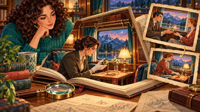 An investigator finds a pocket watch in a train compartment while earlier paper records reveal its loan and placement history.