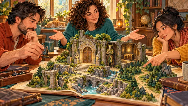 The GM offers a prepared temple and key-bearing gatekeeper while players hold their miniature back and consider another route.
