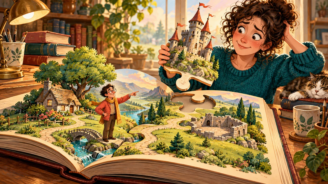 A novelist offers a dramatic castle-shaped puzzle piece, but a reader notices that it does not fit the story world already assembled.